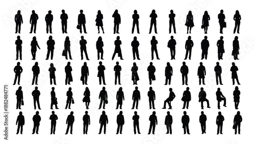 Collection of diverse silhouettes isolated on white background, Vector