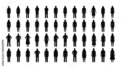 Silhouettes of diverse people isolated on white background, Vector
