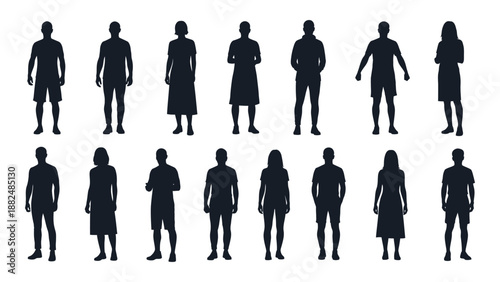 Silhouettes of diverse individuals isolated on white background, Vector
