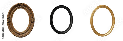 Tableau sur toile Collection of vintage and modern oval picture frames isolated on white backgroun