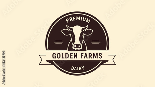 Golden Farms Premium Dairy Cow Logo Emblem.
