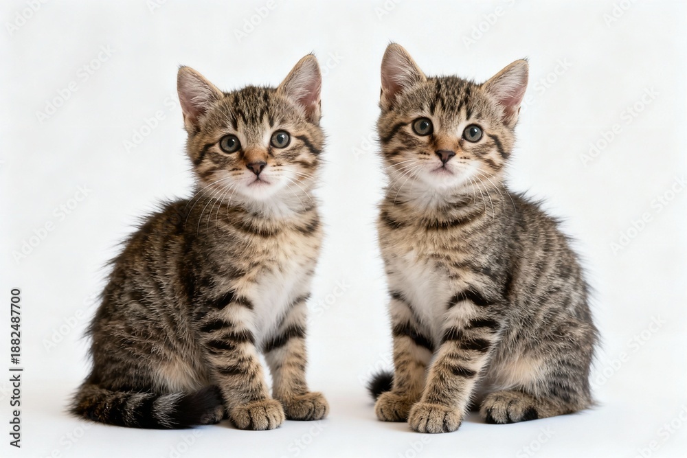 Obraz premium Two tabby kittens sitting side by side