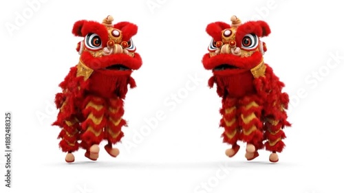 Cute 3D Cartoon Lion Dance Character Isolated on White Background, Alpha channel lion dance.