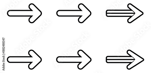 Line art arrow set featuring various right-pointing outline designs for web and graphic design