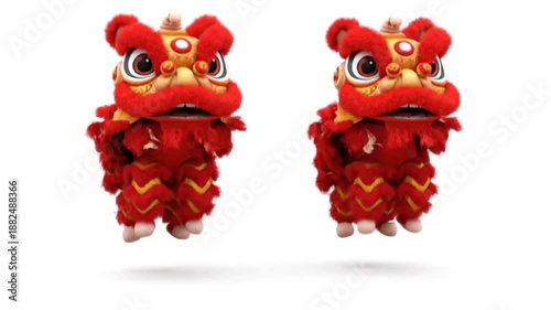 Cute 3D Cartoon Lion Dance Character Isolated on White Background, Alpha channel lion dance.