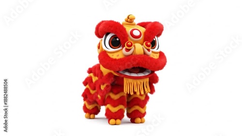 Cute 3D Cartoon Lion Dance Character Isolated on White Background, Alpha channel lion dance.