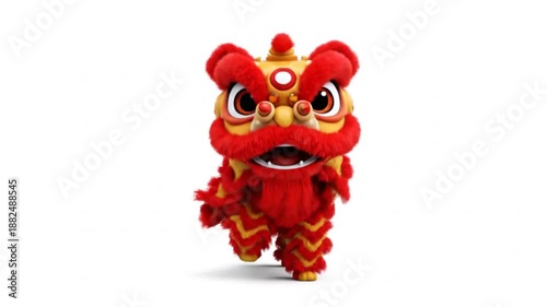 Cute 3D Cartoon Lion Dance Character Isolated on White Background, Alpha channel lion dance.