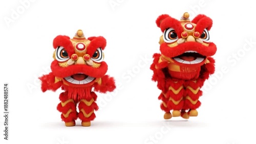 Cute 3D Cartoon Lion Dance Character Isolated on White Background, Alpha channel lion dance.