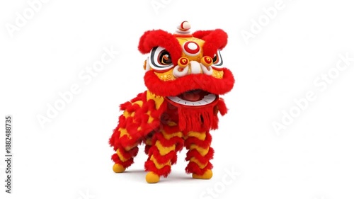 Cute 3D Cartoon Lion Dance Character Isolated on White Background, Alpha channel lion dance.