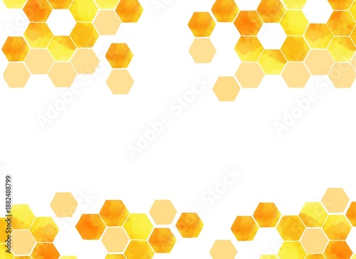 水彩風のハニカム構造背景フレーム 六角形のはちみつイメージ素材