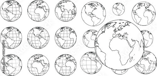 Set of numerous map globe vector graphics, perfect for global communication concepts or geography education