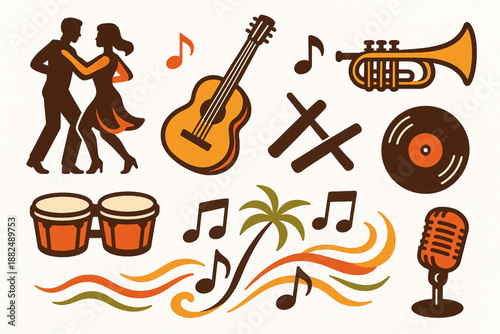Cuban Music and Dance Flat Vector Icon Collection