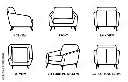 Modern armchair design view line art for design element with furniture or interior design