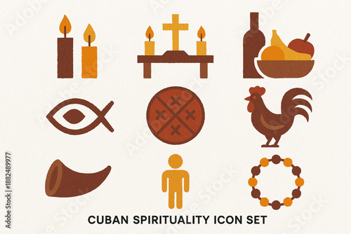 Cuban Spirituality Icon Set Flat Vector Illustration