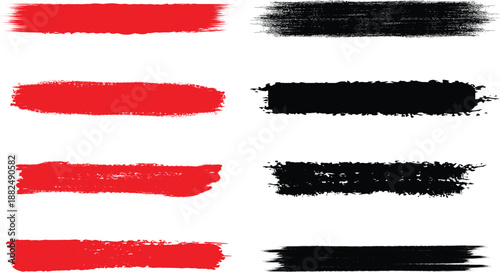 Hand drawn red and black brush strokes isolated on transparent background