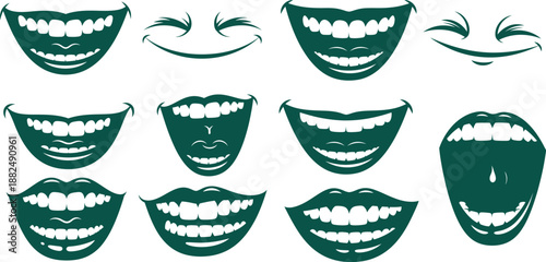 Various cartoon mouth shapes expressing laughter and smiles, perfect for character design or emoji creation