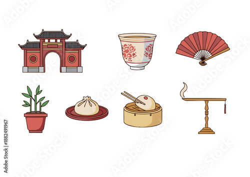 chinese culture and tradition icon set vector illustration