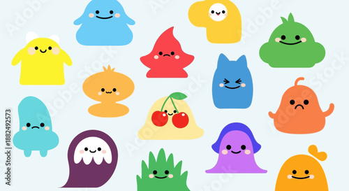 Cute Kawaii Monsters Collection, Playful Cartoon Characters, Bright Colors