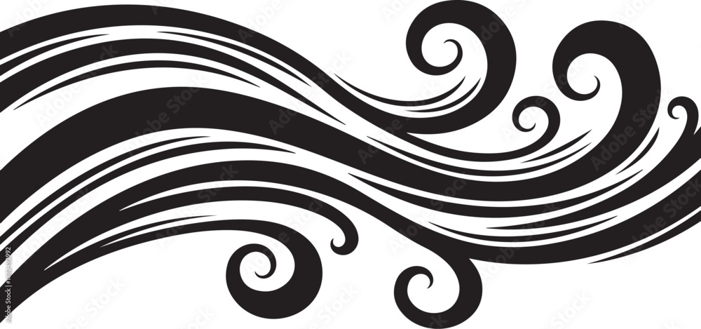 Fototapeta premium Elegant black swirling wave design on white background illustration