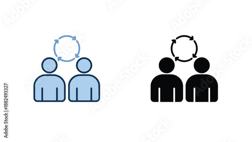 A graphic illustration of people communicating and exchanging ideas in a team