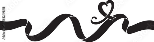 Black ribbon with heart symbol on white background design