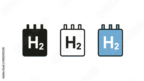 Hydrogen fuel cell icons in different colors on a white background