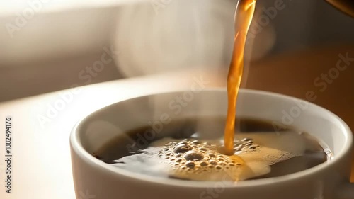 Wallpaper Mural Hot Coffee Being Poured into Cup with Steam Close Up Torontodigital.ca