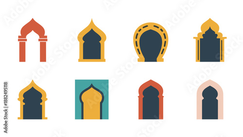 Collection of colorful arched doorways and entrances showcasing architectural variety and symmetry.