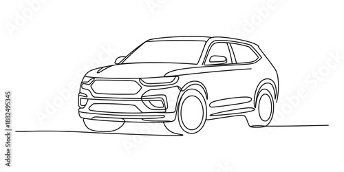 Simple continuous line drawing of a modern suv car on a white background Vector, illustration