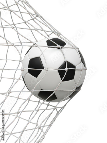 Soccer ball in net isolated on transparent background