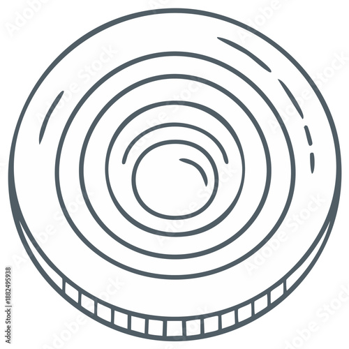 Simple hand drawn icon of a checkers piece with concentric circles vector line art