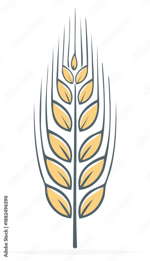 Obraz premium Stylized wheat ear illustration against white background for harvest or agriculture concepts.