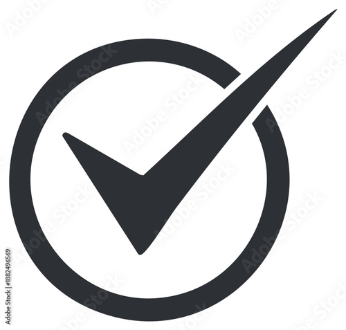 Round Tick Symbol Indicating Approval or Completion in Dark Gray Isolated on a White Background