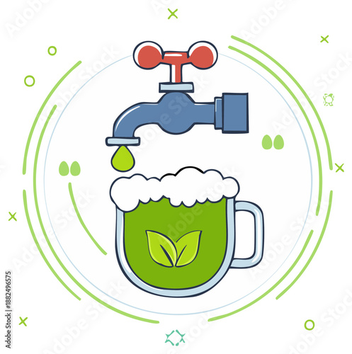 Tapping into Freshness Illustration Green Drink Concept with Leaves
