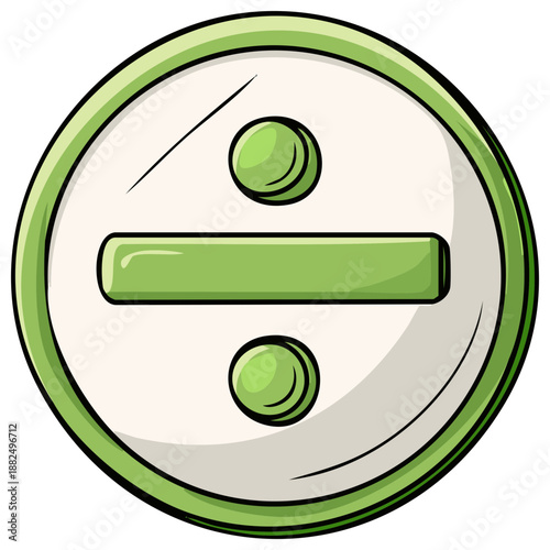 Green Division Symbol in a Circle Cartoon Style, Isolated Vector Illustration