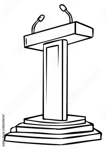 Public Speaking Podium with Two Microphones Line Art Illustration