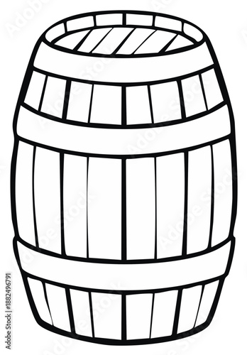Black and White Outline Illustration of a Wooden Barrel