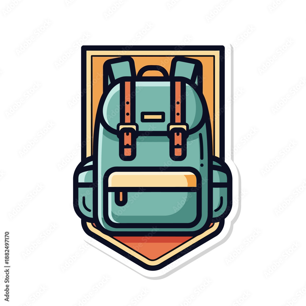 Fototapeta premium Stylized backpack emblem emphasizing outdoor adventure and exploration tools