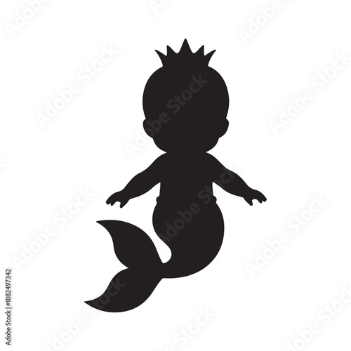 Baby mermaid silhouette wearing a crown and floating infant child