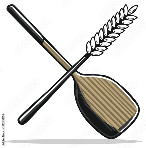 Vintage beer or brewery emblem featuring crossed paddle and wheat stalk illustration