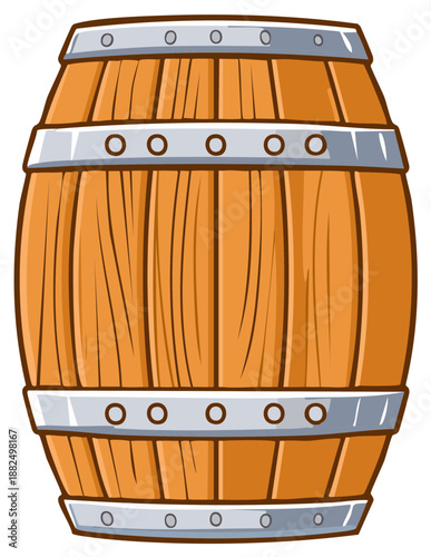 Rustic Wooden Barrel with Metal Bands Vintage Style Container Illustration