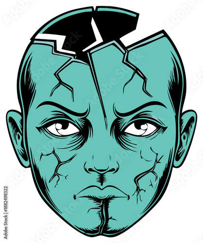 Cracked Head Silhouette Reveals Inner Fracture Graphic Design Concept
