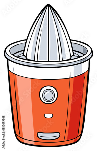 Vibrant orange electric citrus juicer cartoon illustration for healthy drink preparation