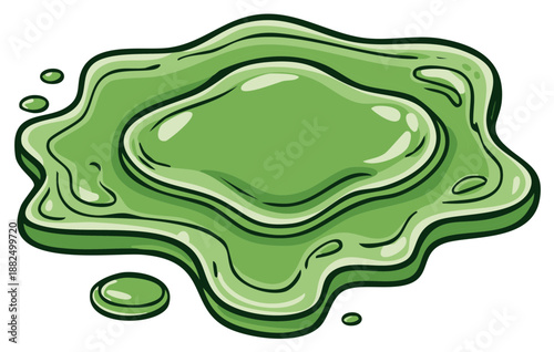 Cartoon vector illustration of a spreading green slime puddle