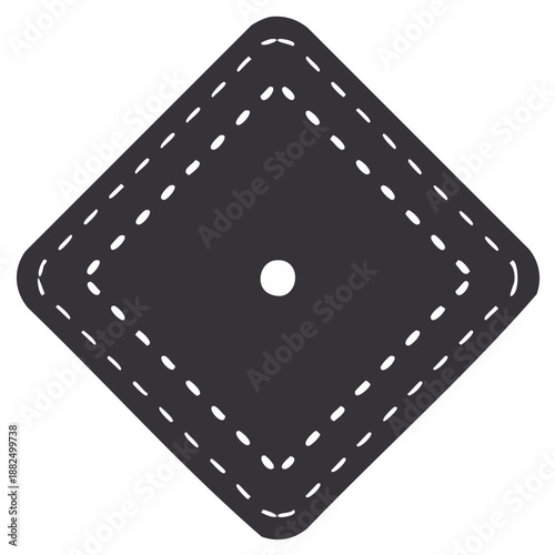 Dark gray die with one pip. Square with rounded corners and dotted outline detail. Flat style single icon.