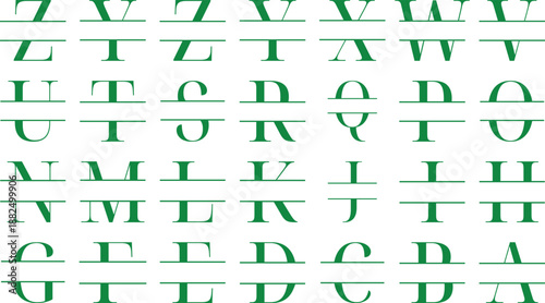 Split Letter Alphabet Collection Green Keywords: alphabet, letters, split letter, monogram, font