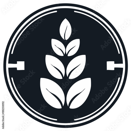 Minimalist vector icon of a wheat stalk in a circular frame. A simple logo for agriculture, farming, or bakery.