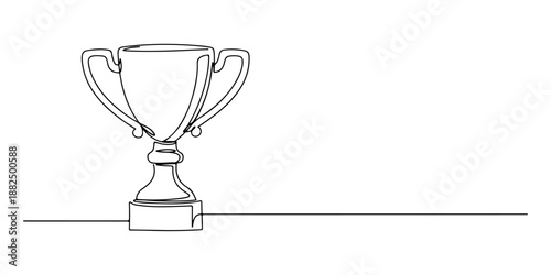 Continuous one line of a trophy cup, symbolizing victory, recognition, and success, drawn vector illustration.