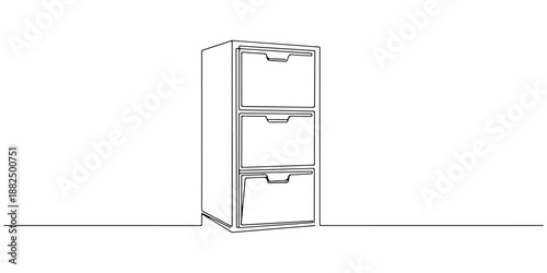 Continuous one line of a filing cabinet, symbolizing organization, data, and business structure, drawn vector illustration.