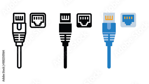 A collection of Ethernet cables and network connectors on a white background
